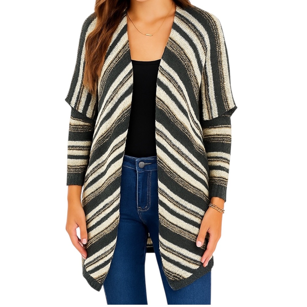 Kensie Striped‎ Open Front Cardigan Sweater Women's XS/S Longline Asymmetrical